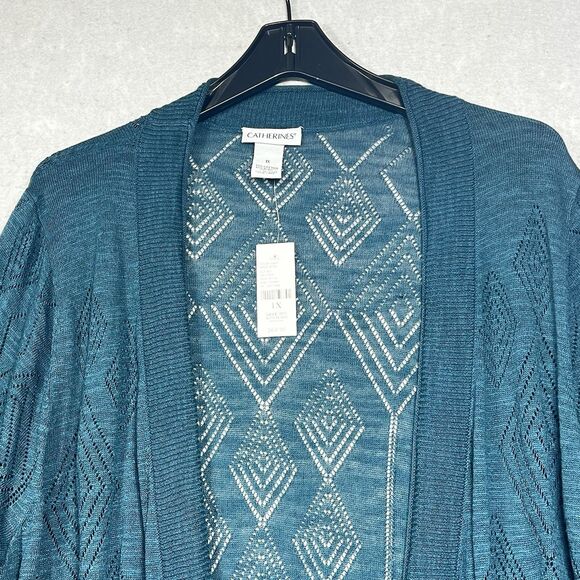 Catherines Cardigan Sweater Womens Size 1X Teal Knit Long Sleeve Open Front - Picture 2 of 10